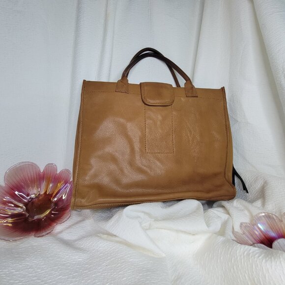 Fossil Brown Leather Handcrafted Briefcase Document Bag Workbag Tote Carryall - Picture 3 of 4